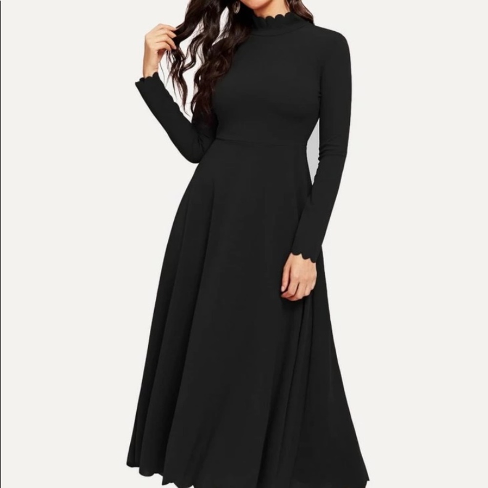NWOT Shein Elegant Black Scalloped Hem Maxi Dress
